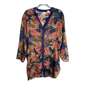 Victoria Secret Gold Label Sheer Blue Floral Night Shirt - M/L